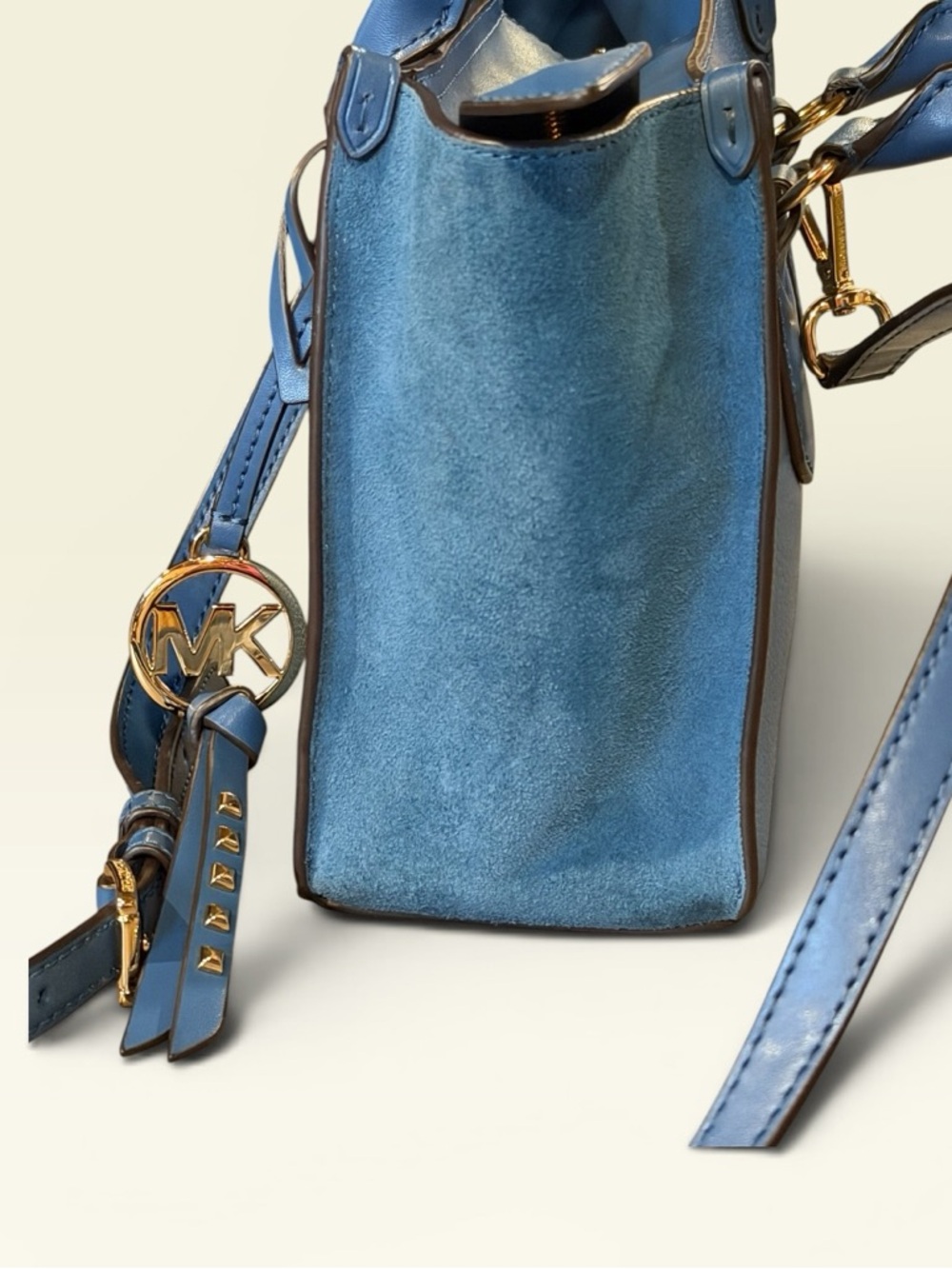 Michael Kors Dark Chambray Leather+Suede Kris Small Satchel Crossbody Purse - Picture 6 of 13